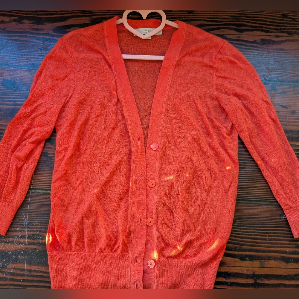LOFT Lightweight Coral Button-Front Cardigan (Size S)